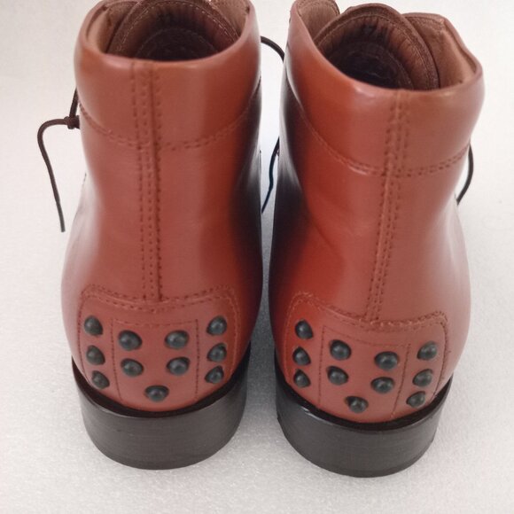TOD'S Women's Studded Ankle Boots Brown Leather Lace Up Shoes Sz 6.5 - Picture 8 of 8
